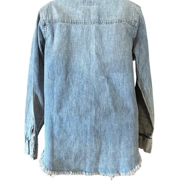 Lucky Brand Womens Medium Long Sleeve 100% Cotton Raw Hem Denim Shirt - Picture 2 of 7
